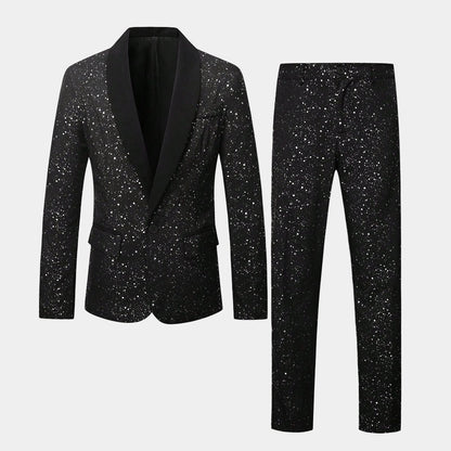 Heren Glitter Pak Colbert en Broek - Zwart