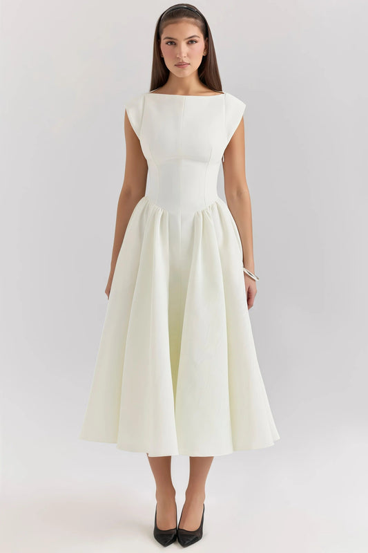 Livia - Rugloze Midi Jurk met Ruches