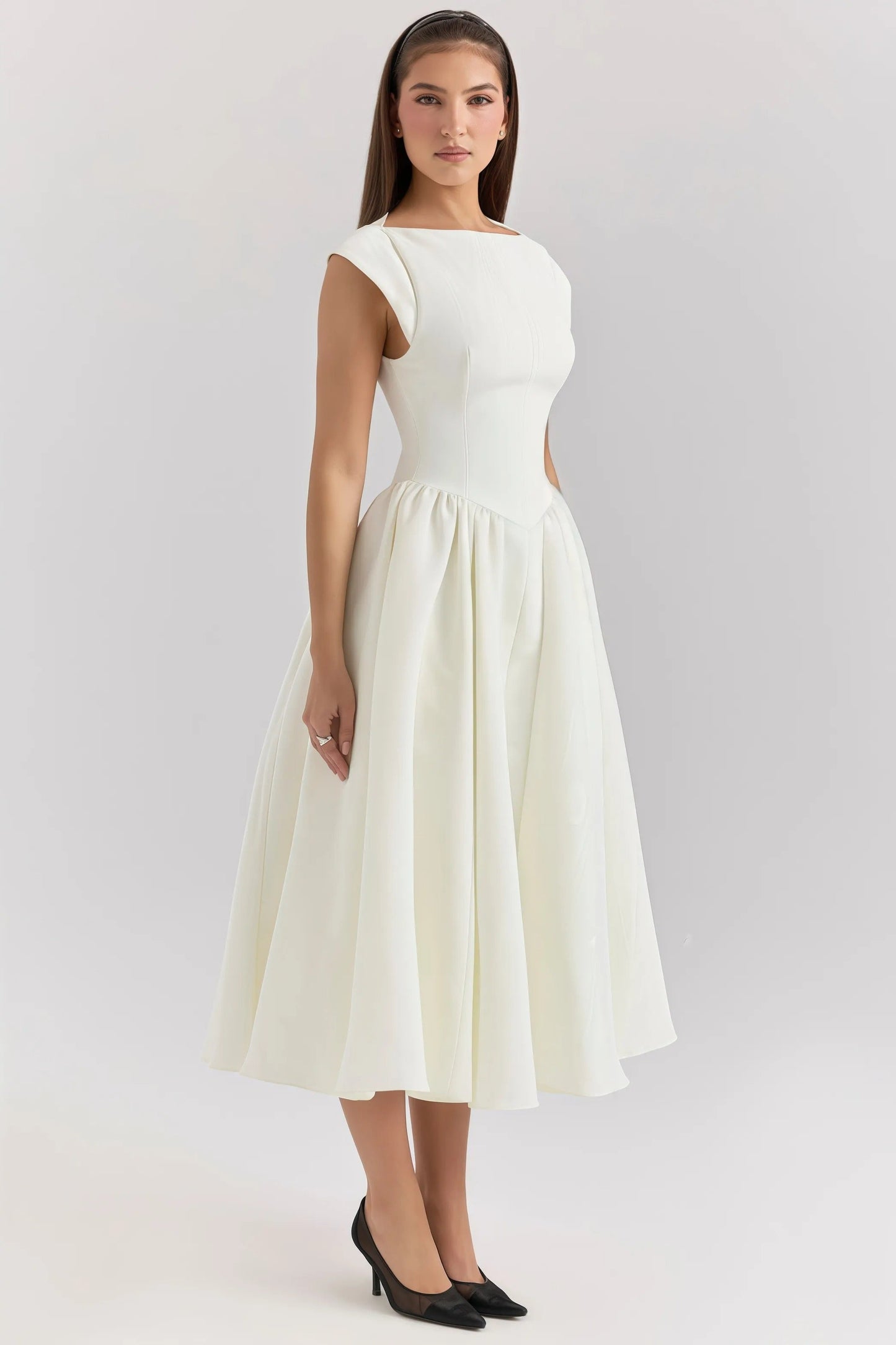 Livia - Rugloze Midi Jurk met Ruches