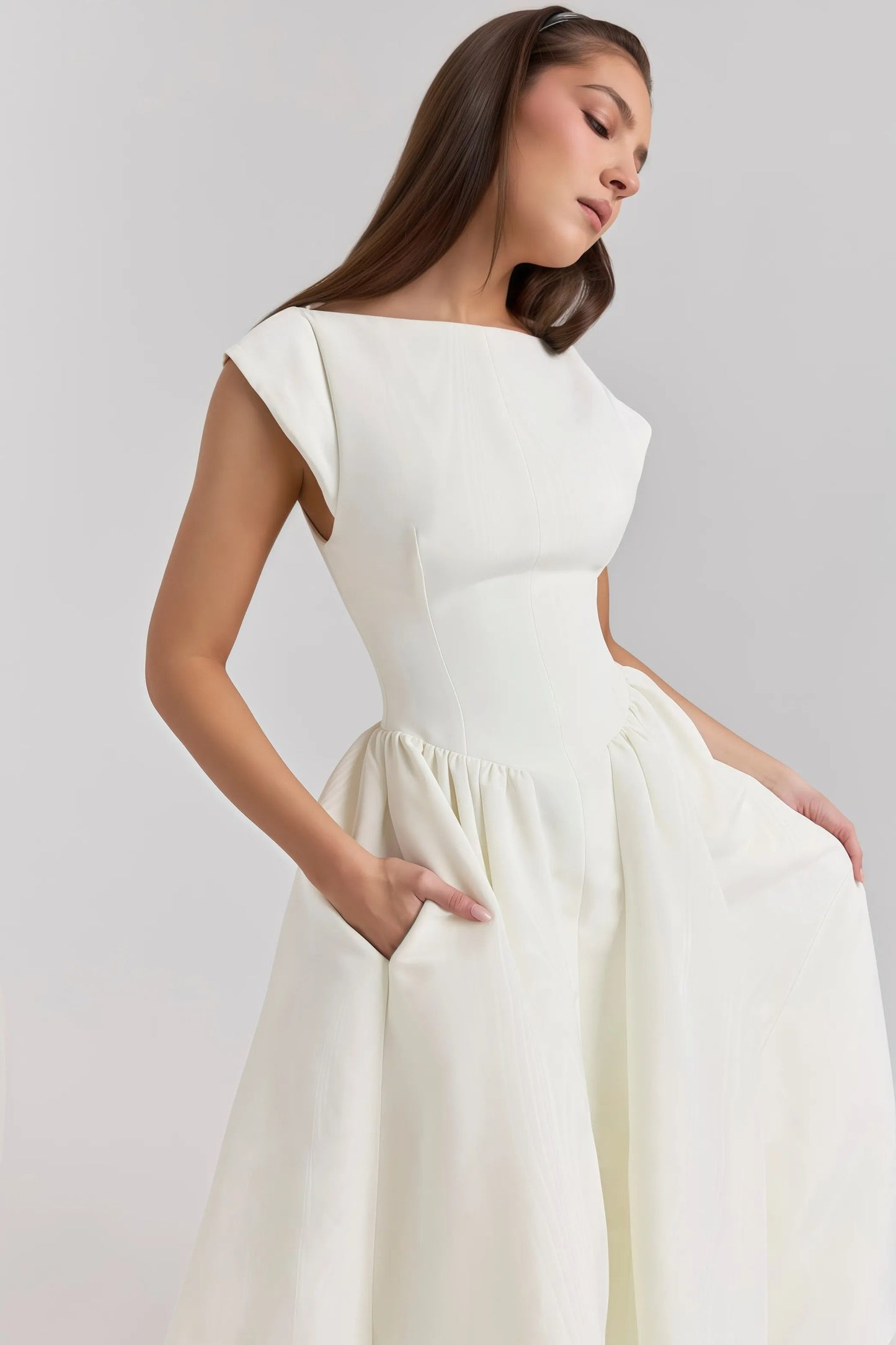 Livia - Rugloze Midi Jurk met Ruches
