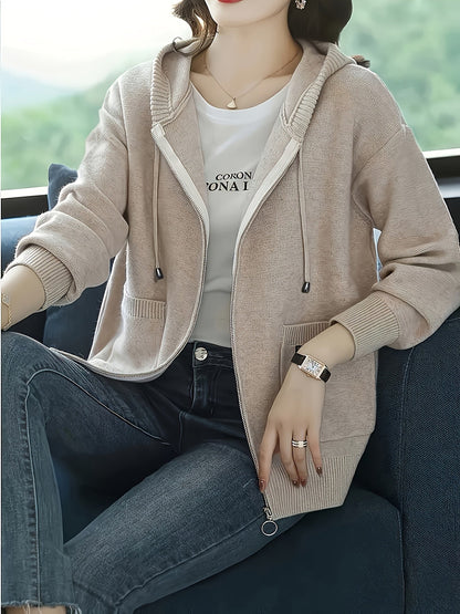 Sidonie™ | Women's Zip Up Hooded Knit Cardigan with Pockets