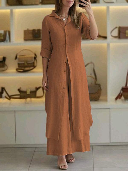 Odett - Modieuze Linnen Set met Lange Mouwen en Broek
