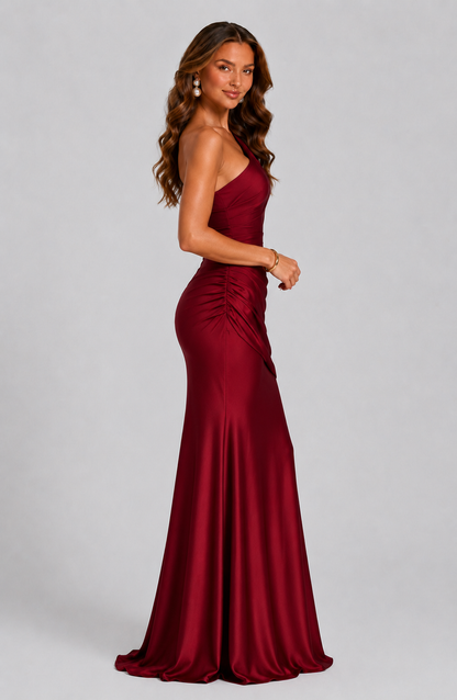 Dorvelli | Women's Maxi Dress – One-Shoulder Draped Waist
