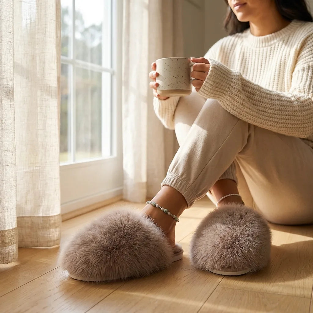 Dames Pantoffels Fluffy Faux Fur