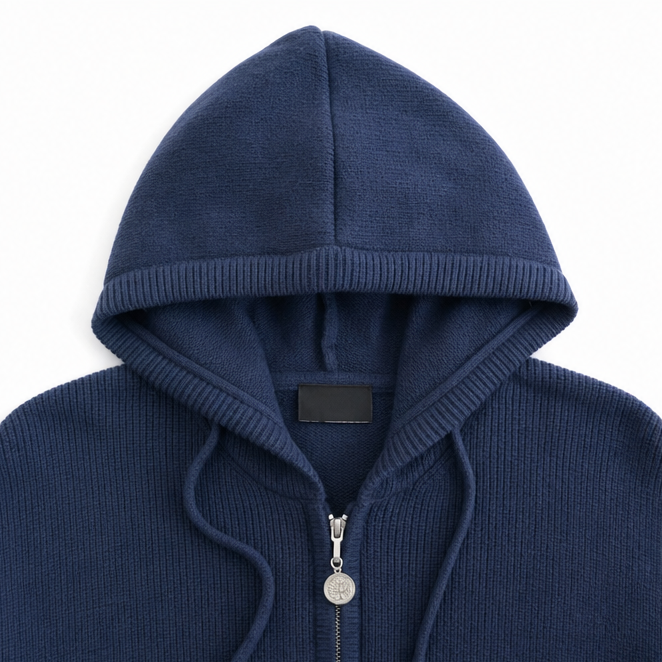 Dames Rits Hoodie Gebreide Trui met Drop-Shoulder en Gestreepte Mouw