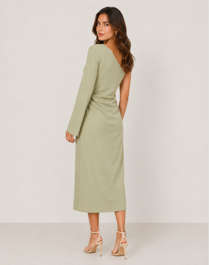 Dames Maxi Jurk One-Shoulder met Lange Mouw
