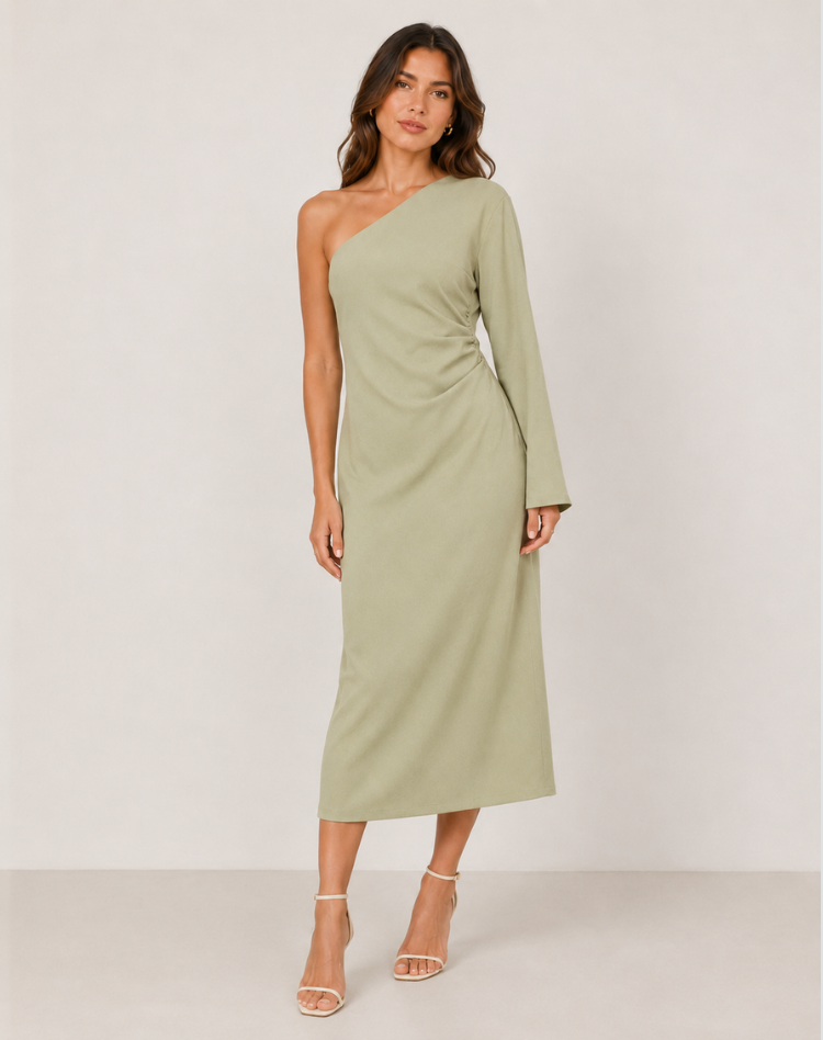 Dames Maxi Jurk One-Shoulder met Lange Mouw