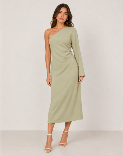 Dames Maxi Jurk One-Shoulder met Lange Mouw