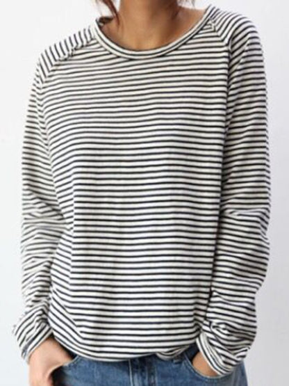 Dames Gestreepte Casual Longsleeve Shirt – Zacht Katoen, Perfect voor Lente en Herfst