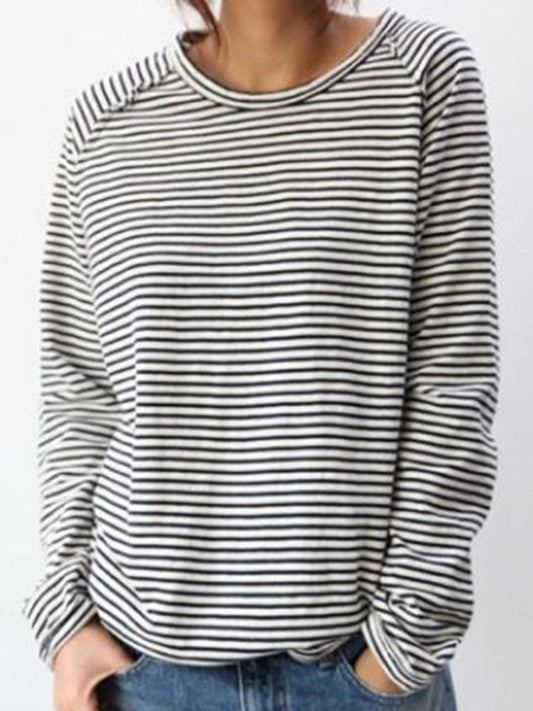 Dames Gestreepte Casual Longsleeve Shirt – Zacht Katoen, Perfect voor Lente en Herfst