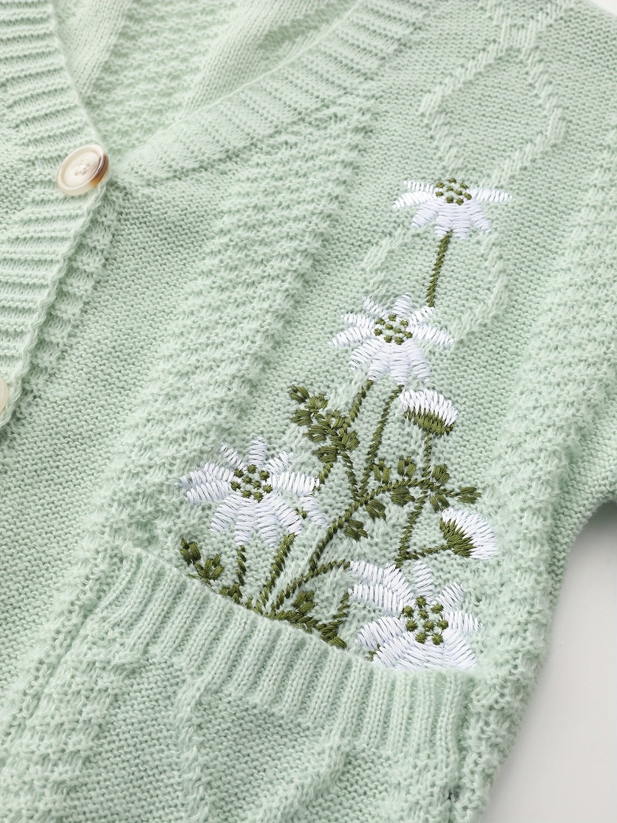 Winsome™ | Women's Floral Embroidered V-Neck Button Cardigan