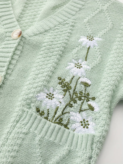 Winsome™ | Women's Floral Embroidered V-Neck Button Cardigan