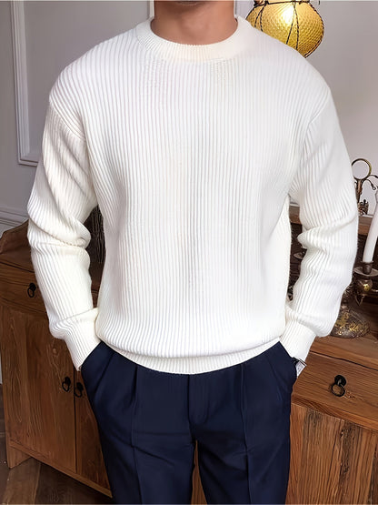 Heren Ribgebreide Crew-Neck Trui met Losse Pasvorm