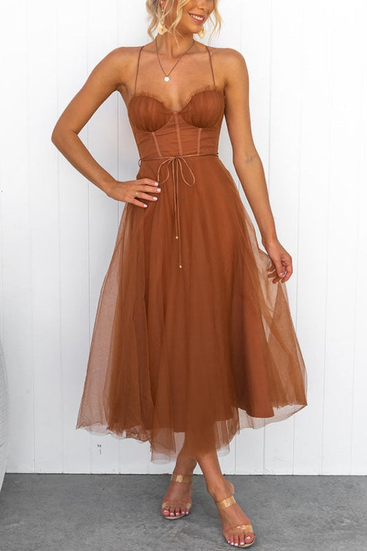 Lara - Chique Chiffon Suspenders Party Maxi Jurk
