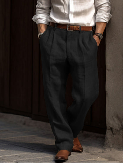 Heren Linnen Broek - Luchtige Casual Pantalon met Losse Pasvorm