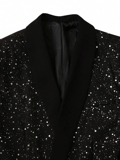 Heren Glitter Pak Colbert en Broek - Zwart