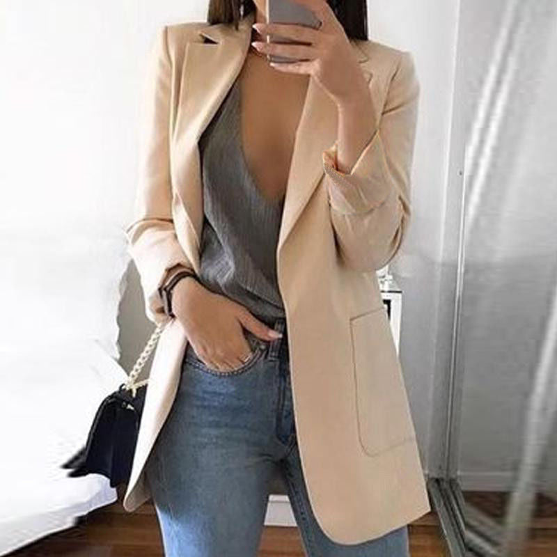 Dames Blazer Open Front met Lange Mouwen en Reverskraag