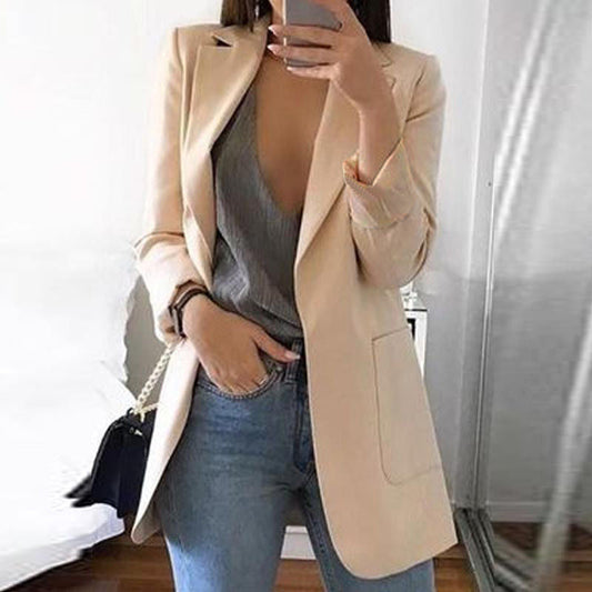 Dames Blazer Open Front met Lange Mouwen en Reverskraag