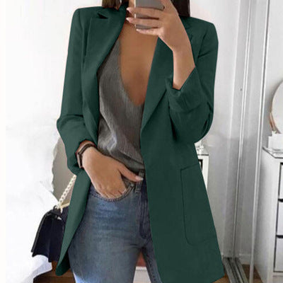 Dames Blazer Open Front met Lange Mouwen en Reverskraag
