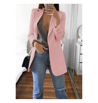 Dames Blazer Open Front met Lange Mouwen en Reverskraag