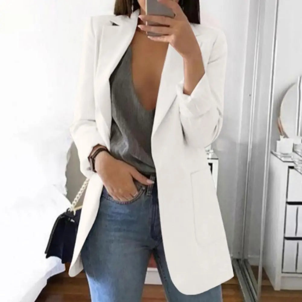 Dames Blazer Open Front met Lange Mouwen en Reverskraag
