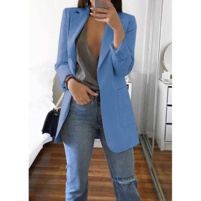 Dames Blazer Open Front met Lange Mouwen en Reverskraag