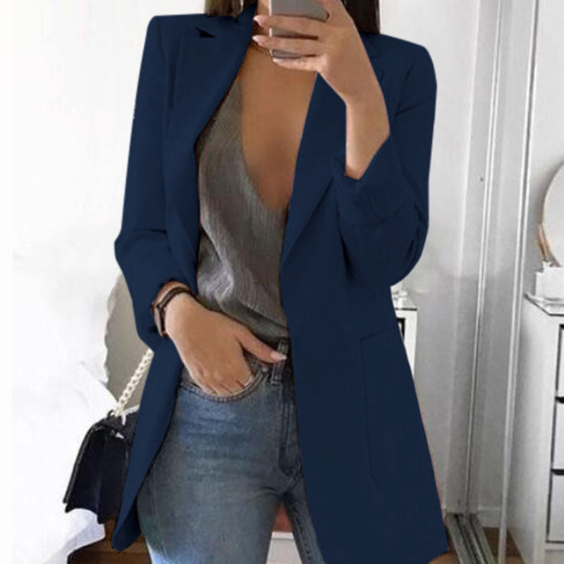 Dames Blazer Open Front met Lange Mouwen en Reverskraag
