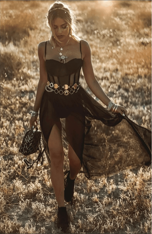 Sheer Overlay Damesjurk met Dubbele Split – Verfijnde Avondlook