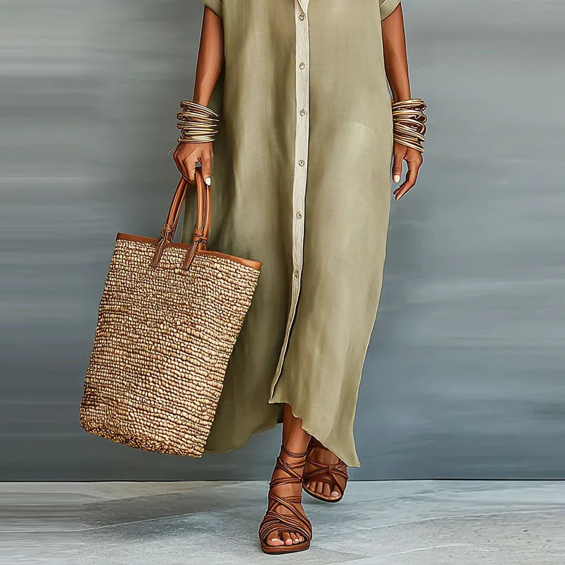 Dames Maxi Blousejurk met Knoopsluiting