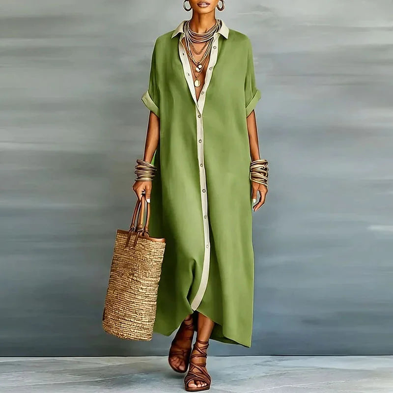 Dames Maxi Blousejurk met Knoopsluiting