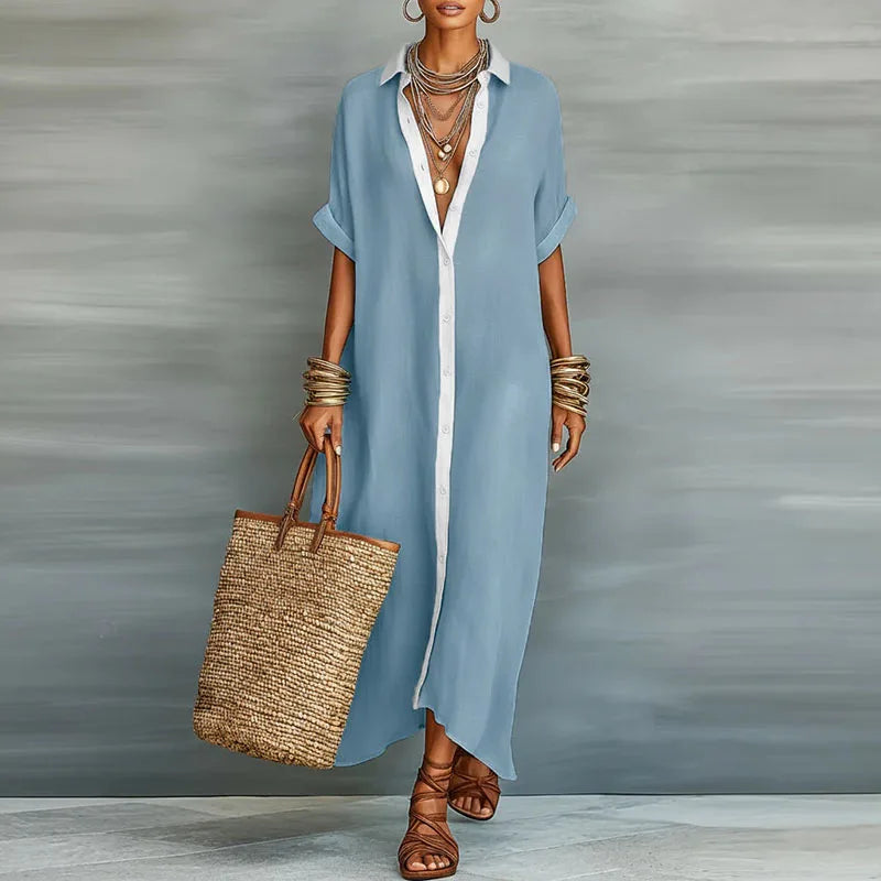 Dames Maxi Blousejurk met Knoopsluiting
