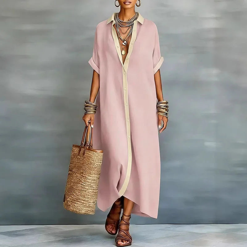 Dames Maxi Blousejurk met Knoopsluiting