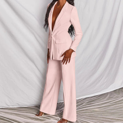 Evelyn – Taillierter Blazer & Weit geschnittene Hose Anzug - Set - Cecile LavelleDunkelrosa