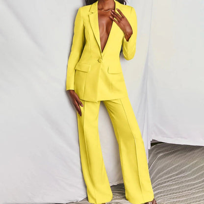 Evelyn – Taillierter Blazer & Weit geschnittene Hose Anzug - Set - Cecile LavelleGelb