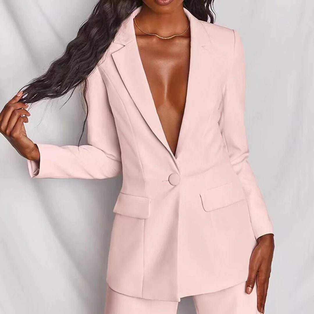 Evelyn – Taillierter Blazer & Weit geschnittene Hose Anzug - Set - Cecile LavelleDunkelrosa