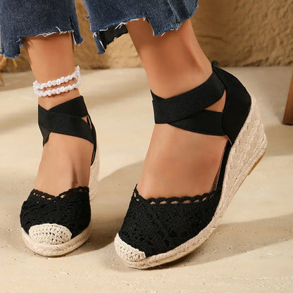 Gehaakte Dames Sleehak met Elastische Enkelband – Comfortabele Zomerse Schoen