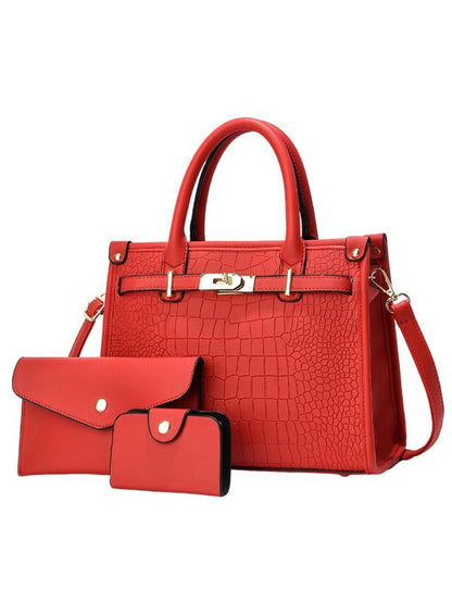 Dames Handtassenset met Crocoprint, Clutch en Pashouder