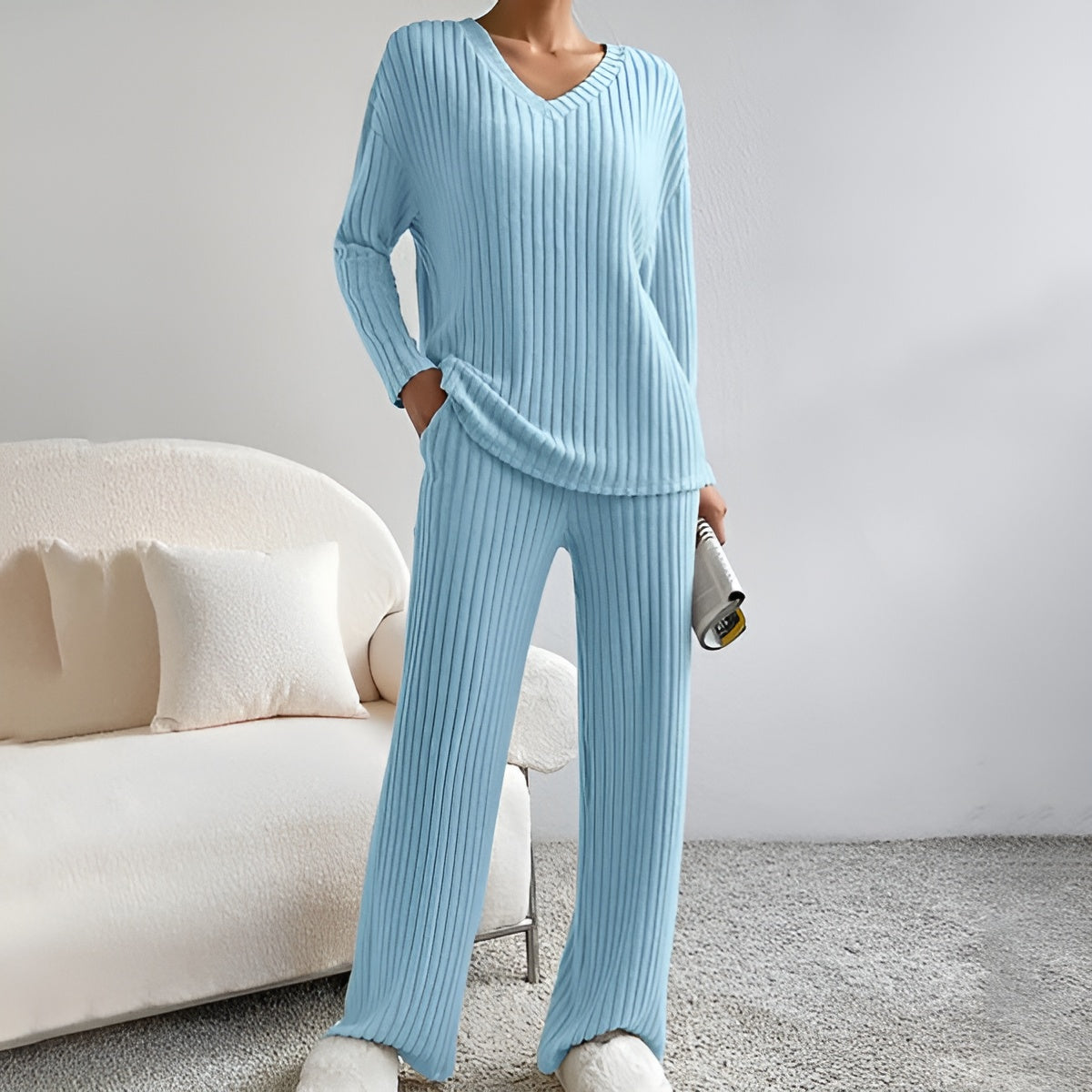 Gianna - Gebreide Set met V-Hals Trui en Broek