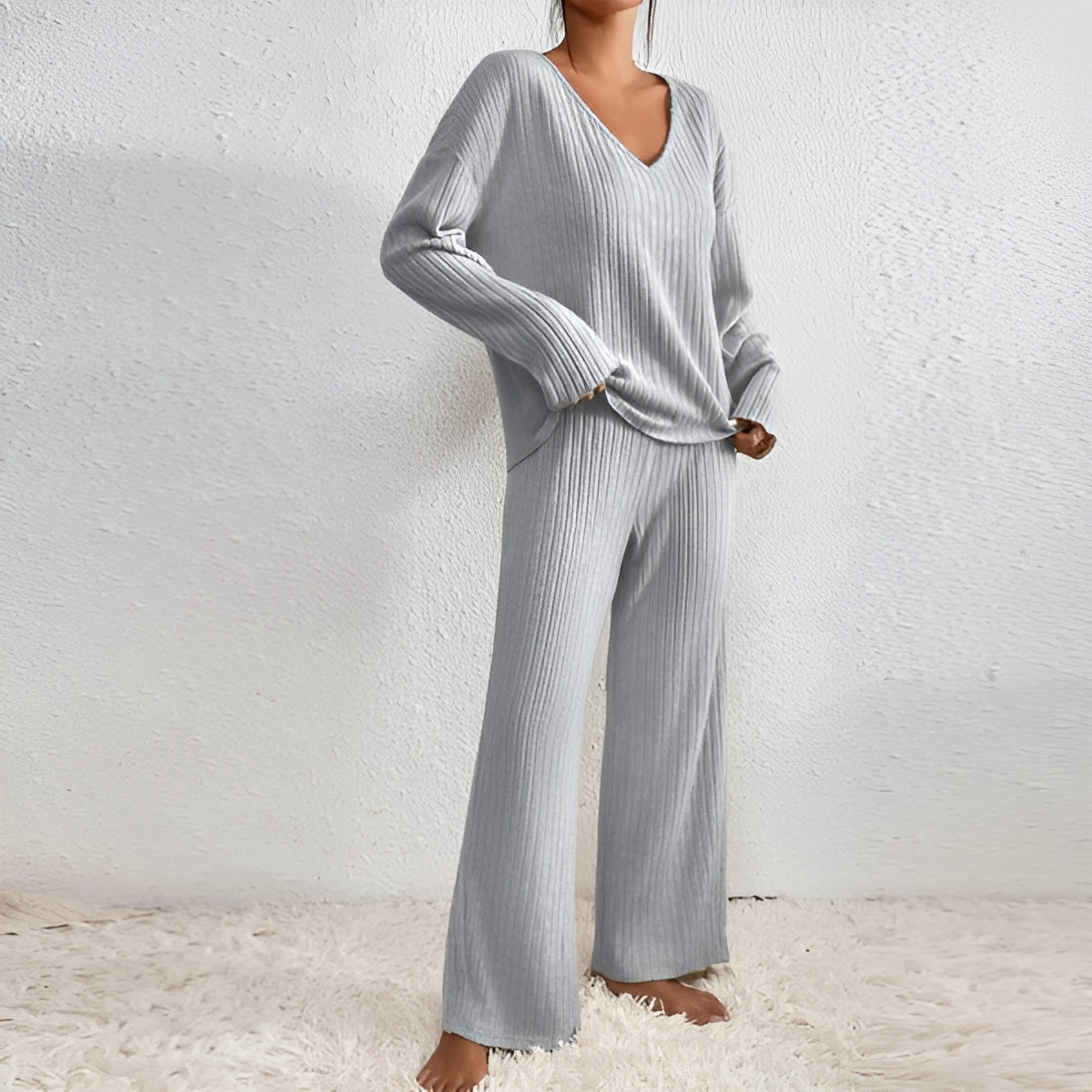 Gianna - Gebreide Set met V-Hals Trui en Broek