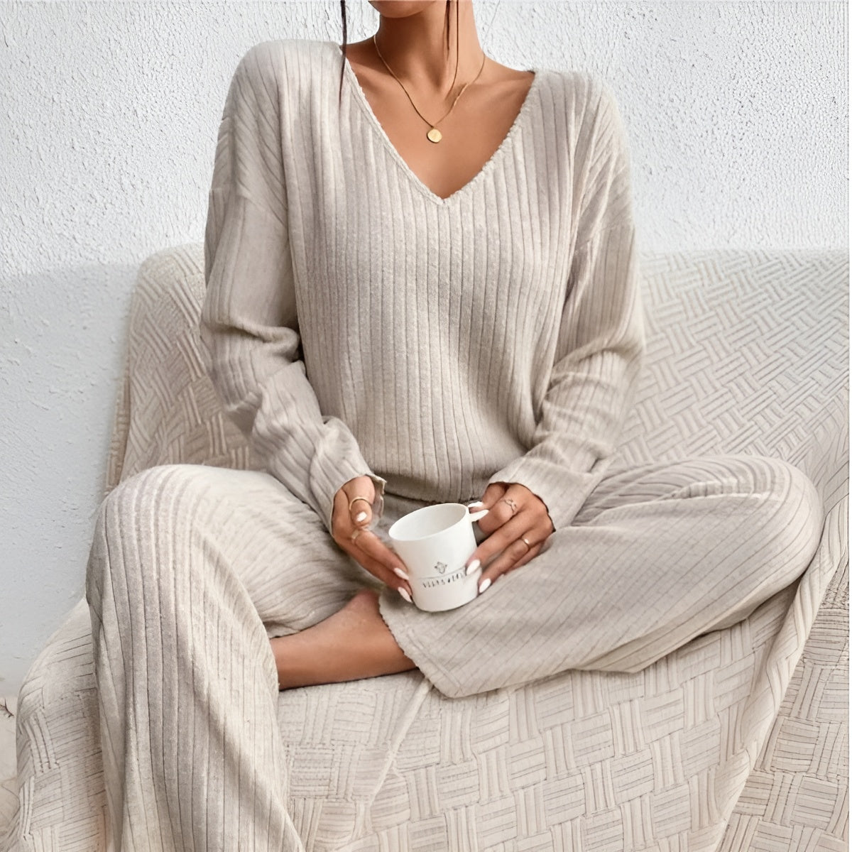 Gianna - Gebreide Set met V-Hals Trui en Broek