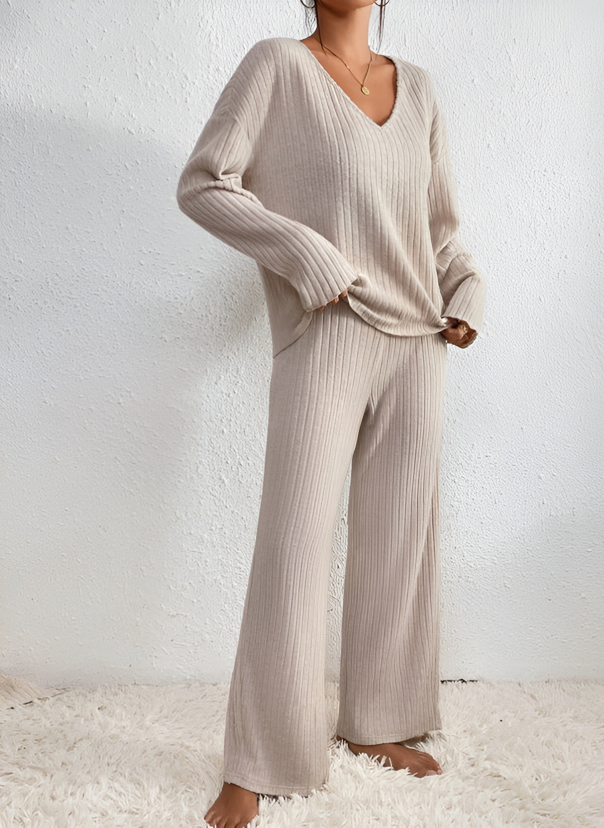 Gianna - Gebreide Set met V-Hals Trui en Broek