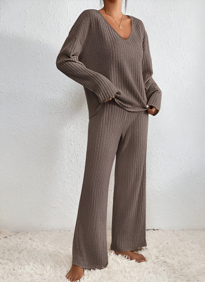 Gianna - Gebreide Set met V-Hals Trui en Broek