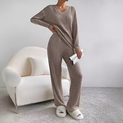 Gianna - Gebreide Set met V-Hals Trui en Broek