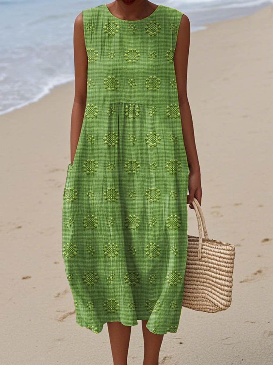 Dames Midi Jurk met Printpatroon, Mouwloos