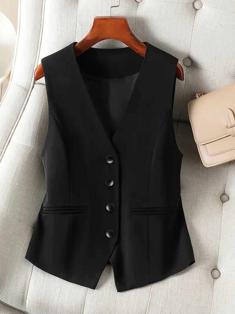 Wollen Dames Gilet met Diepe V-Hals – Getailleerde Pasvorm voor Een Slanke Look