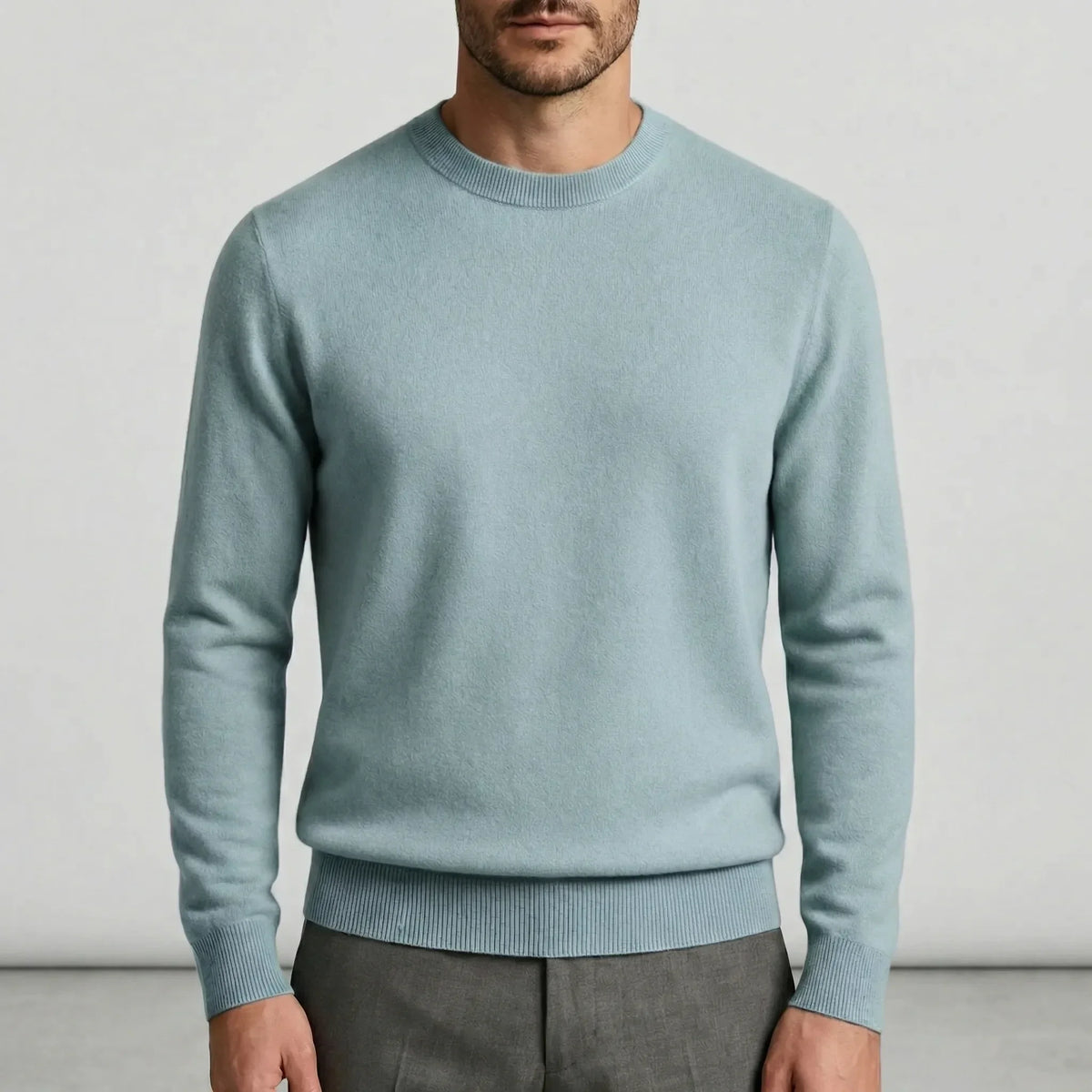 Fall sweater — Lightweight cashmere crewneck in light blue, showcasing a simple, elegant style — view 11 — view 11