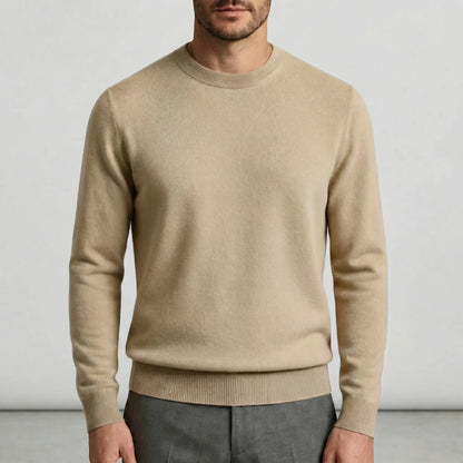 Fall sweater — Beige cashmere crewneck long sleeves, shown on a model. Ideal — view 6 — view 6