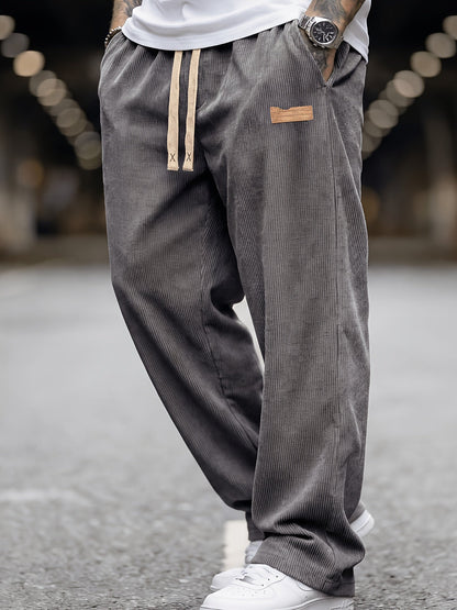 Heren Ribfluwelen Broek Losse Pasvorm met Elastische Taille en Zakken