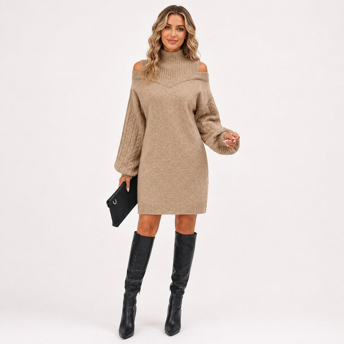 Karen Cold Shoulder Turtleneck Sweater Dress_1