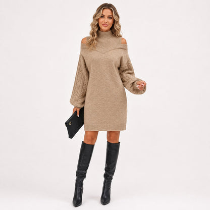 Karen Cold Shoulder Turtleneck Sweater Dress_1